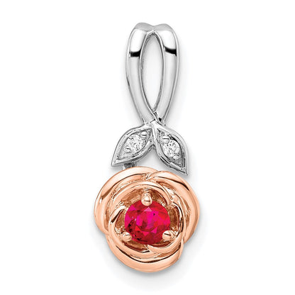 Blumenanhänger mit Rubin und echtem Diamant aus 14K Bicolor-Gold in Weiß und Rosé