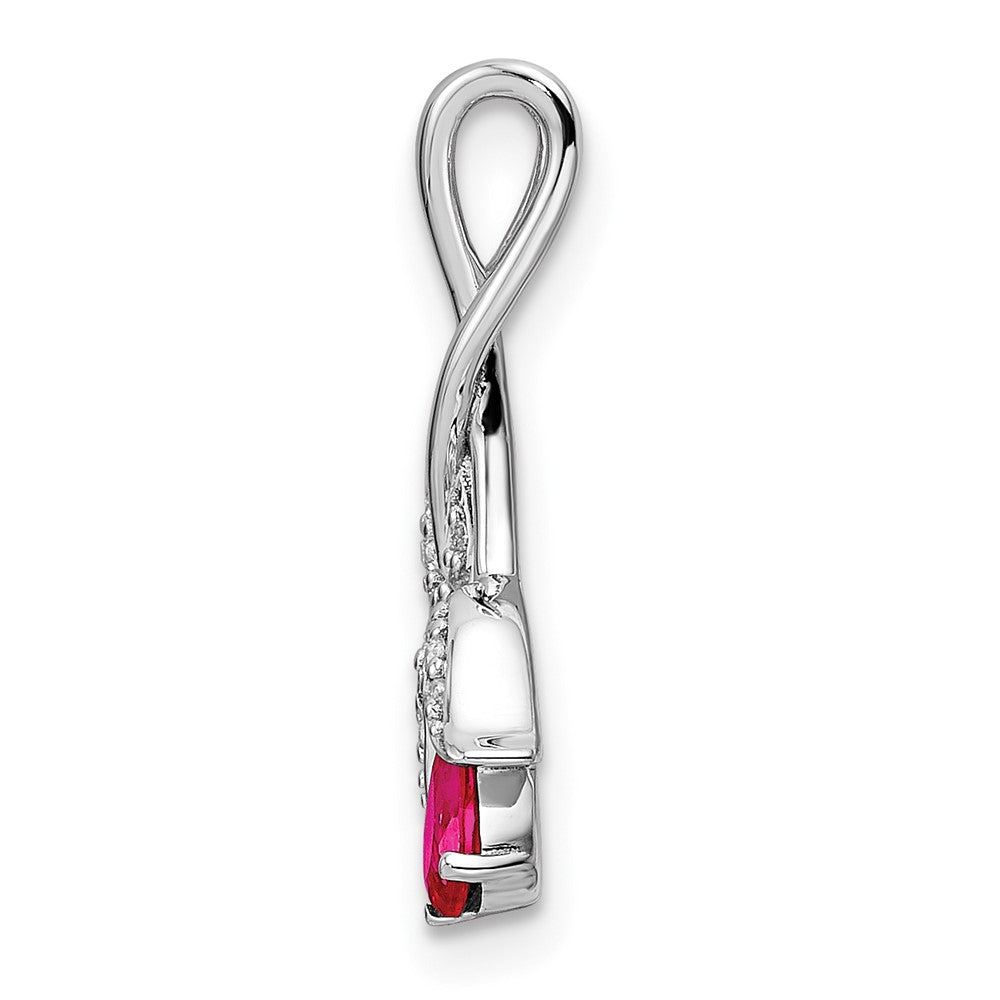 14K Weißgold Rubin und Echt Diamant Blumen Kette Anhänger