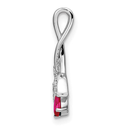 14K Weißgold Rubin und Echt Diamant Blumen Kette Anhänger