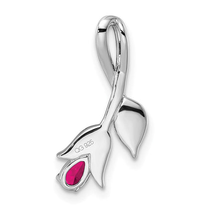 14K Weißgold Rubin und Echt Diamant Blumen Kette Anhänger
