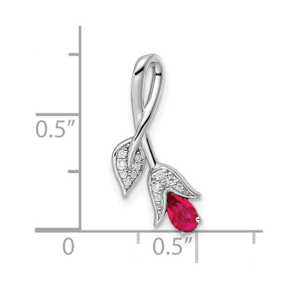 14K Weißgold Rubin und Echt Diamant Blumen Kette Anhänger