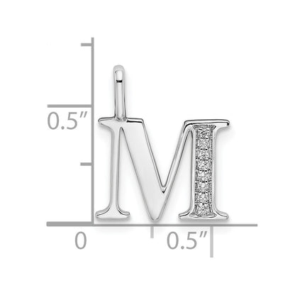 14K Weißgold Echter Diamant Buchstabe M Initial-Anhänger