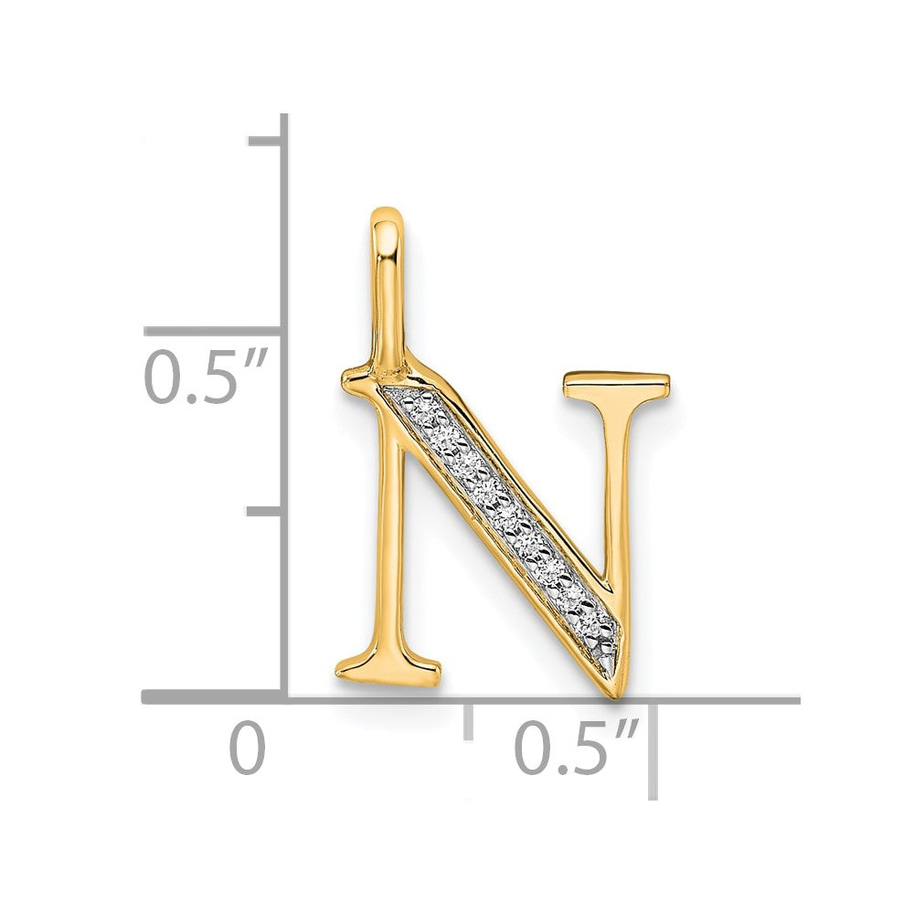 10K Gelbgold 10K Diamant Buchstabe N Initiale Anhänger