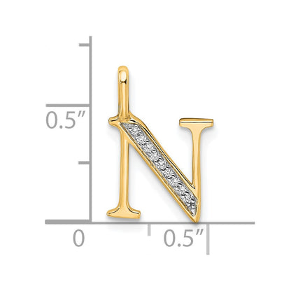 10K Gelbgold 10K Diamant Buchstabe N Initiale Anhänger