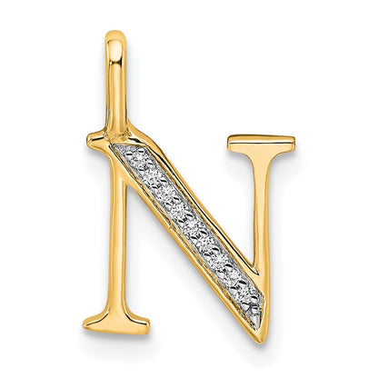 10K Gelbgold 10K Diamant Buchstabe N Initiale Anhänger