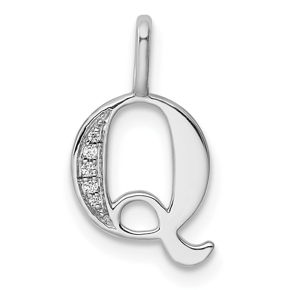 14K Weißgold Anhänger mit echtem Diamant-Buchstaben „Q