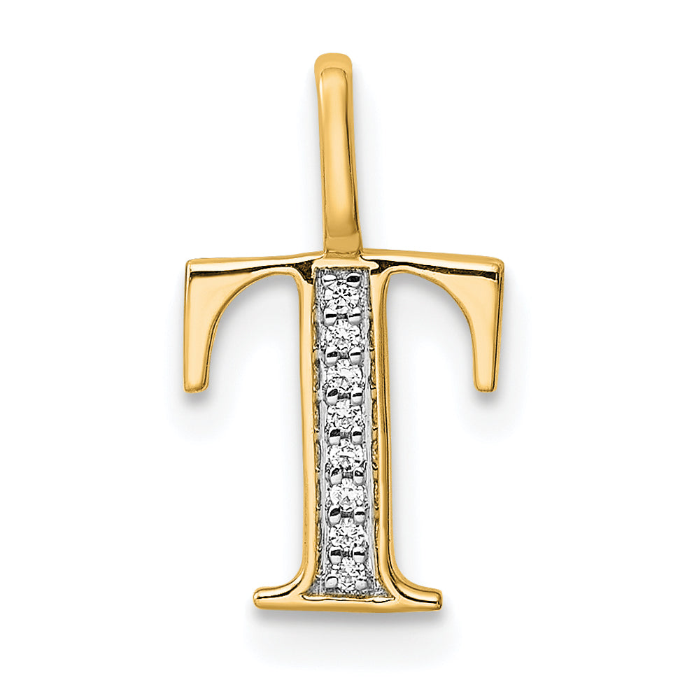10K Gelbgold 10K Diamant Buchstabe T Initiale Anhänger
