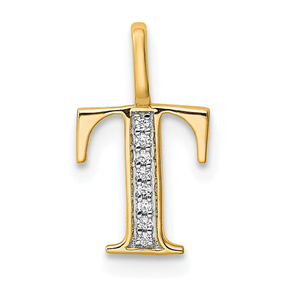 10K Gelbgold 10K Diamant Buchstabe T Initiale Anhänger