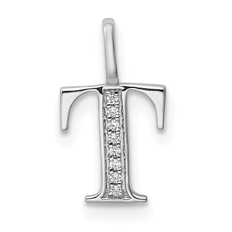 14K Weißgold Anhänger mit Initiale „T" aus echten Diamanten
