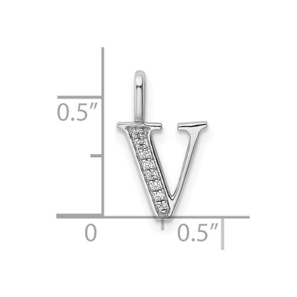 14K Weißgold Anhänger mit echtem Diamant-Buchstaben „V