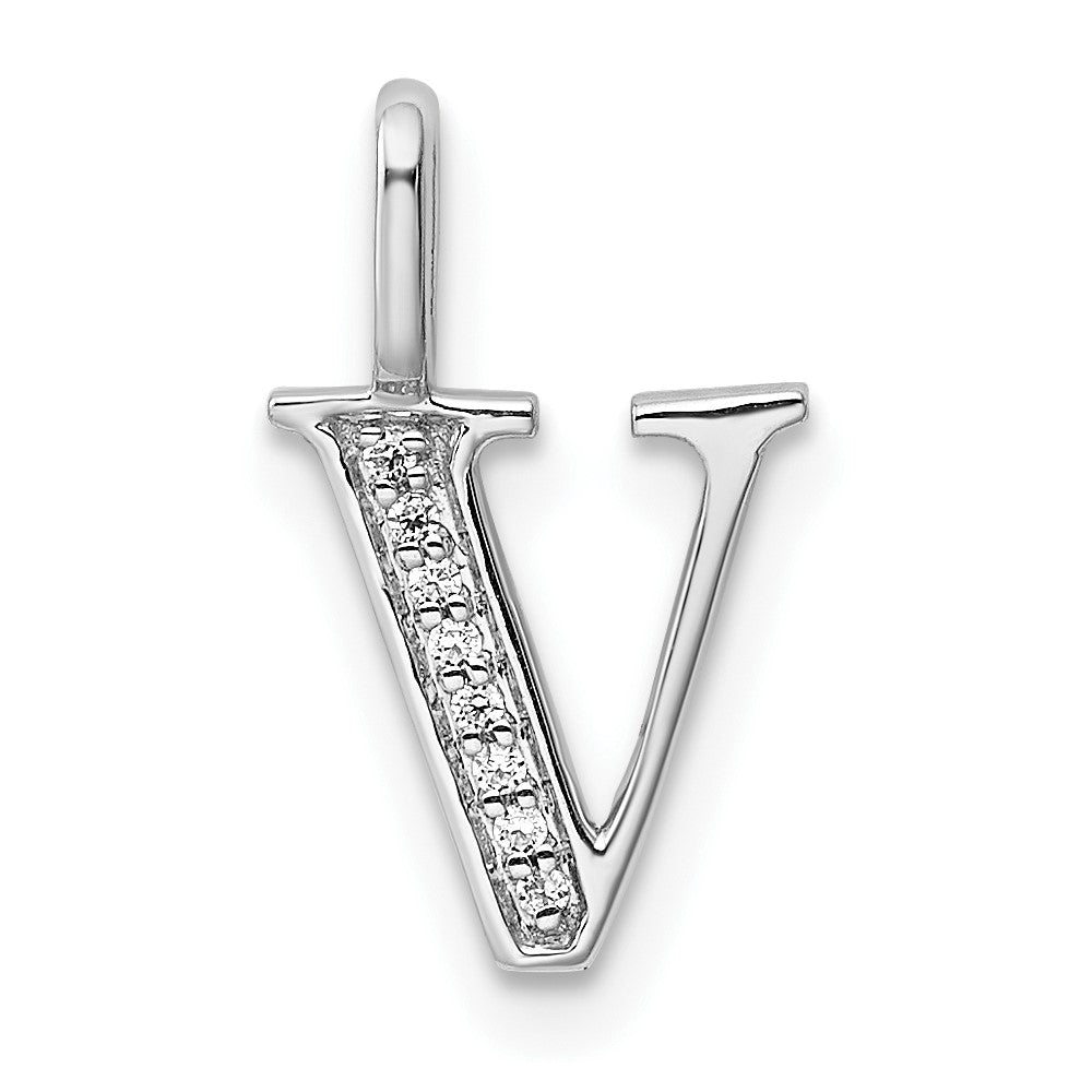 14K Weißgold Anhänger mit echtem Diamant-Buchstaben „V