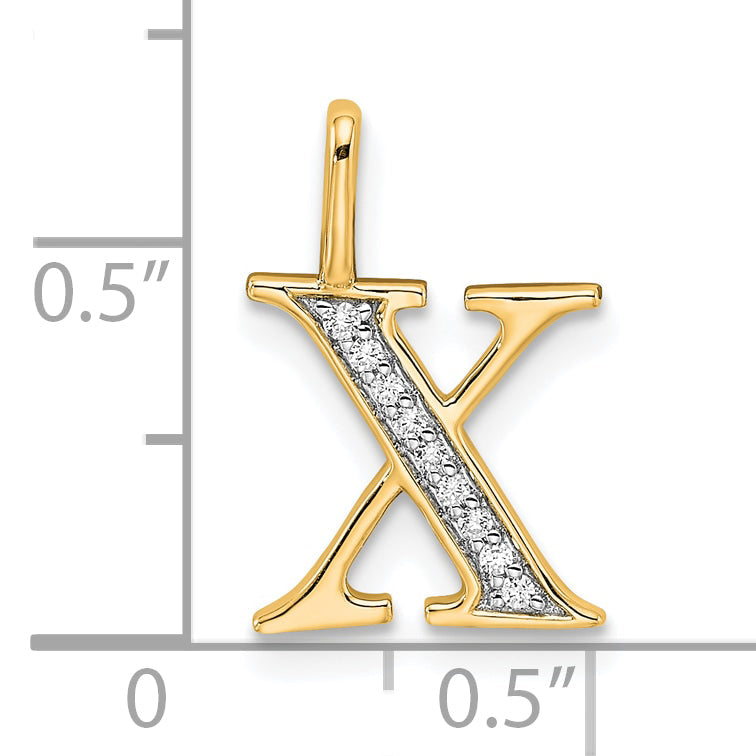 10K Gelbgold 10K Diamant Buchstabe X Initiale Anhänger