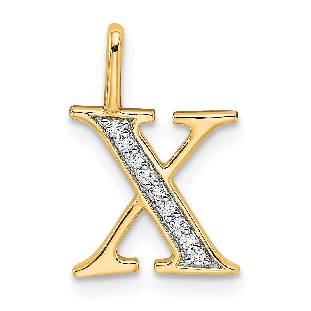 10K Gelbgold 10K Diamant Buchstabe X Initiale Anhänger