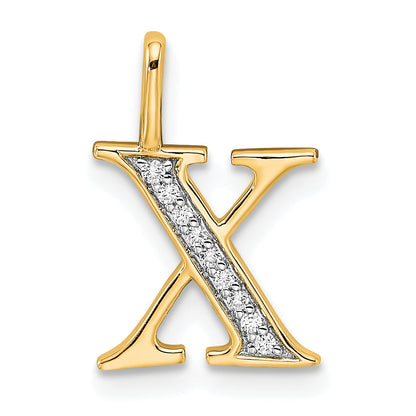 10K Gelbgold 10K Diamant Buchstabe X Initiale Anhänger