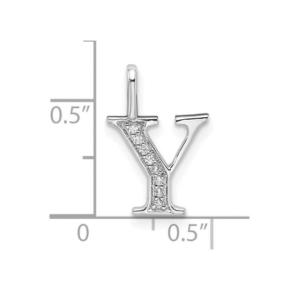 14K Weißgold Initial-Anhänger mit echtem Diamant, Buchstabe Y