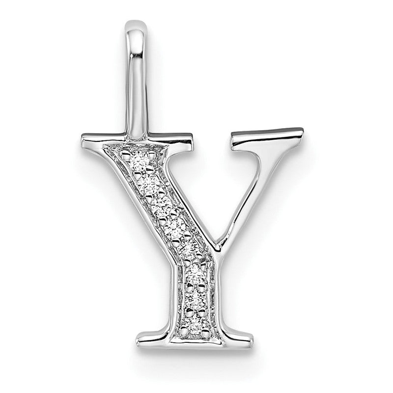 14K Weißgold Initial-Anhänger mit echtem Diamant, Buchstabe Y