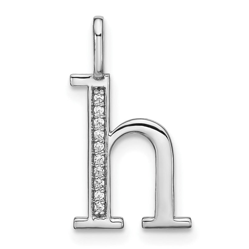 14K Weißgold Echter Diamant Kleinbuchstabe H Initial-Anhänger