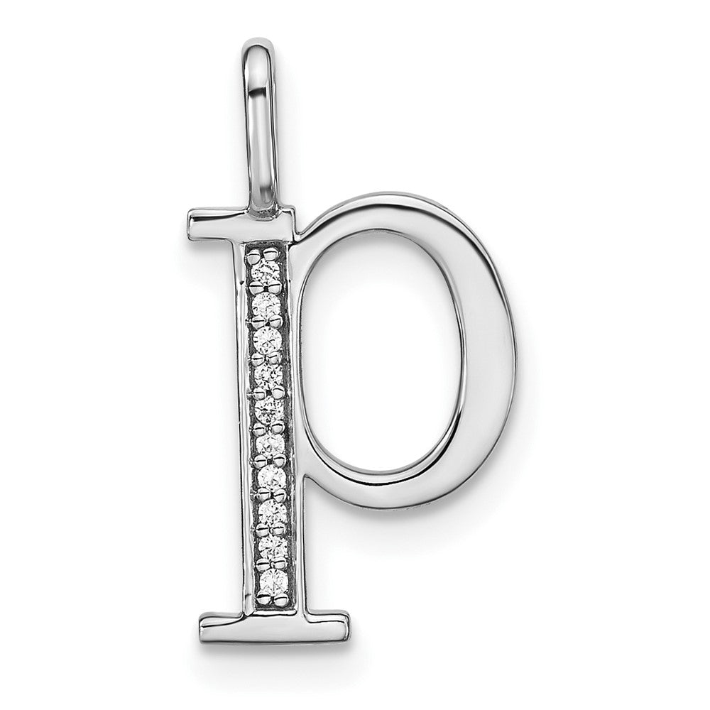 14K Weißgold Anhänger mit Initial-Kleinbuchstaben P und echtem Diamant