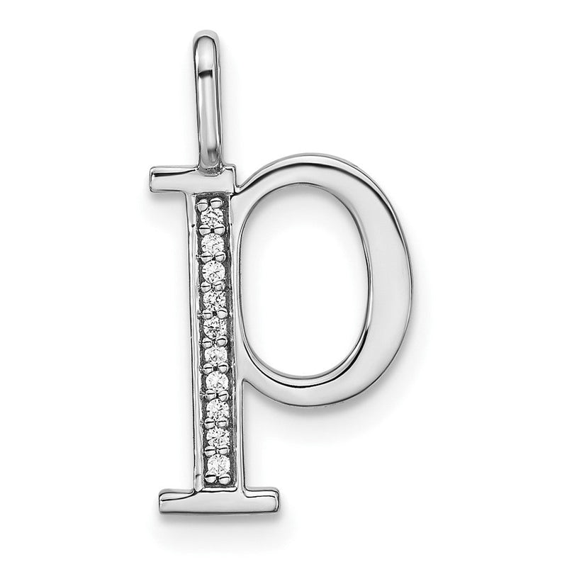 14K Weißgold Anhänger mit Initial-Kleinbuchstaben P und echtem Diamant