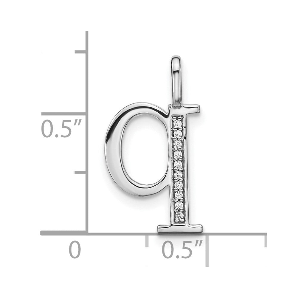 14K Weißgold Anhänger mit echtem Diamant, Initiale Kleinbuchstabe „Q“