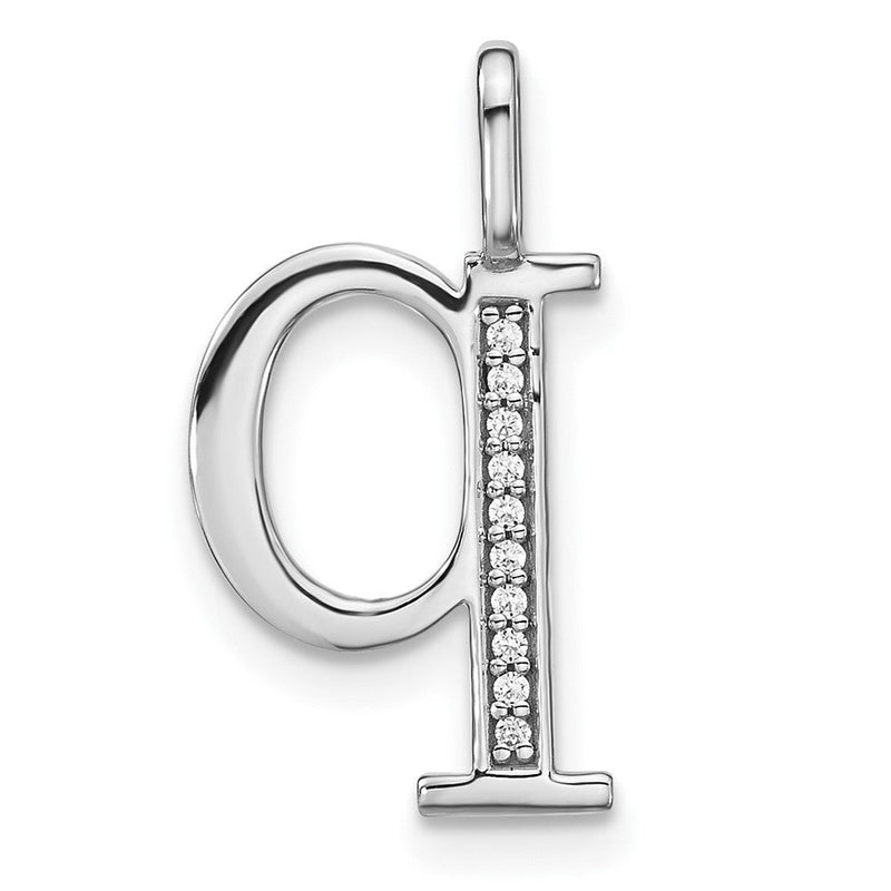 14K Weißgold Anhänger mit echtem Diamant, Initiale Kleinbuchstabe „Q“