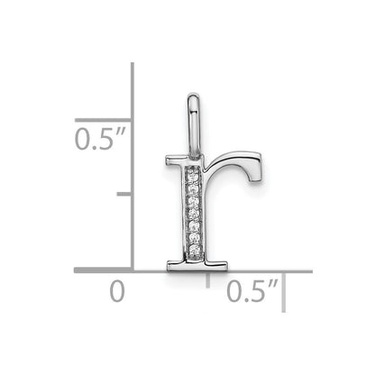 14K Weißgold Anhänger mit echtem Diamant, Initiale Kleinbuchstabe „R“