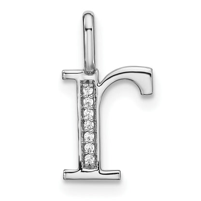 14K Weißgold Anhänger mit echtem Diamant, Initiale Kleinbuchstabe „R“