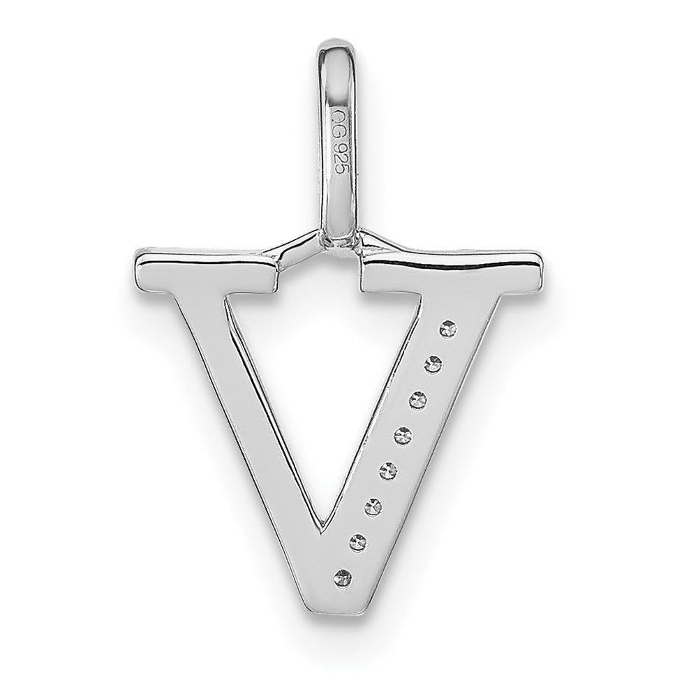 14K Weißgold Echter Diamant Kleinbuchstabe V Initial-Anhänger