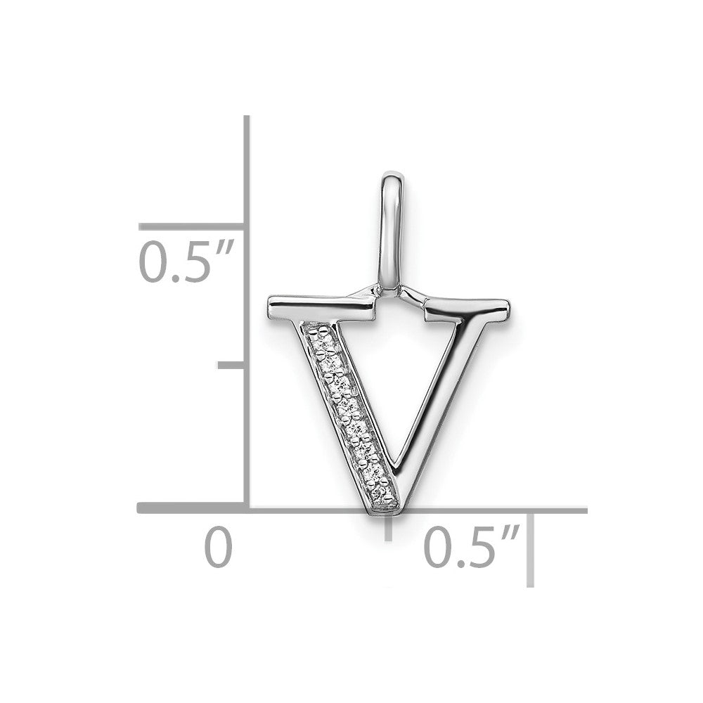14K Weißgold Echter Diamant Kleinbuchstabe V Initial-Anhänger