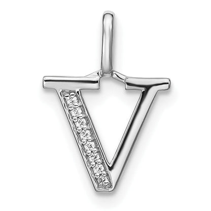 14K Weißgold Echter Diamant Kleinbuchstabe V Initial-Anhänger