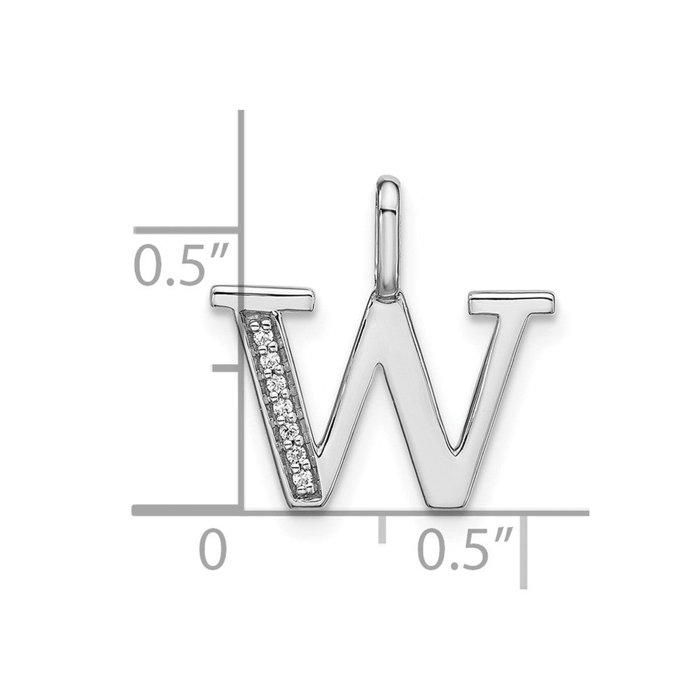 14K Weißgold Anhänger mit echten Diamanten, Initial-Kleinbuchstabe „W“