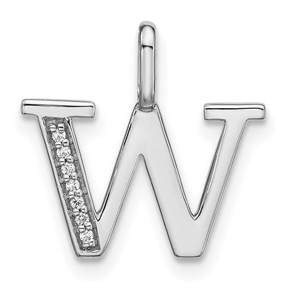 14K Weißgold Anhänger mit echten Diamanten, Initial-Kleinbuchstabe „W“