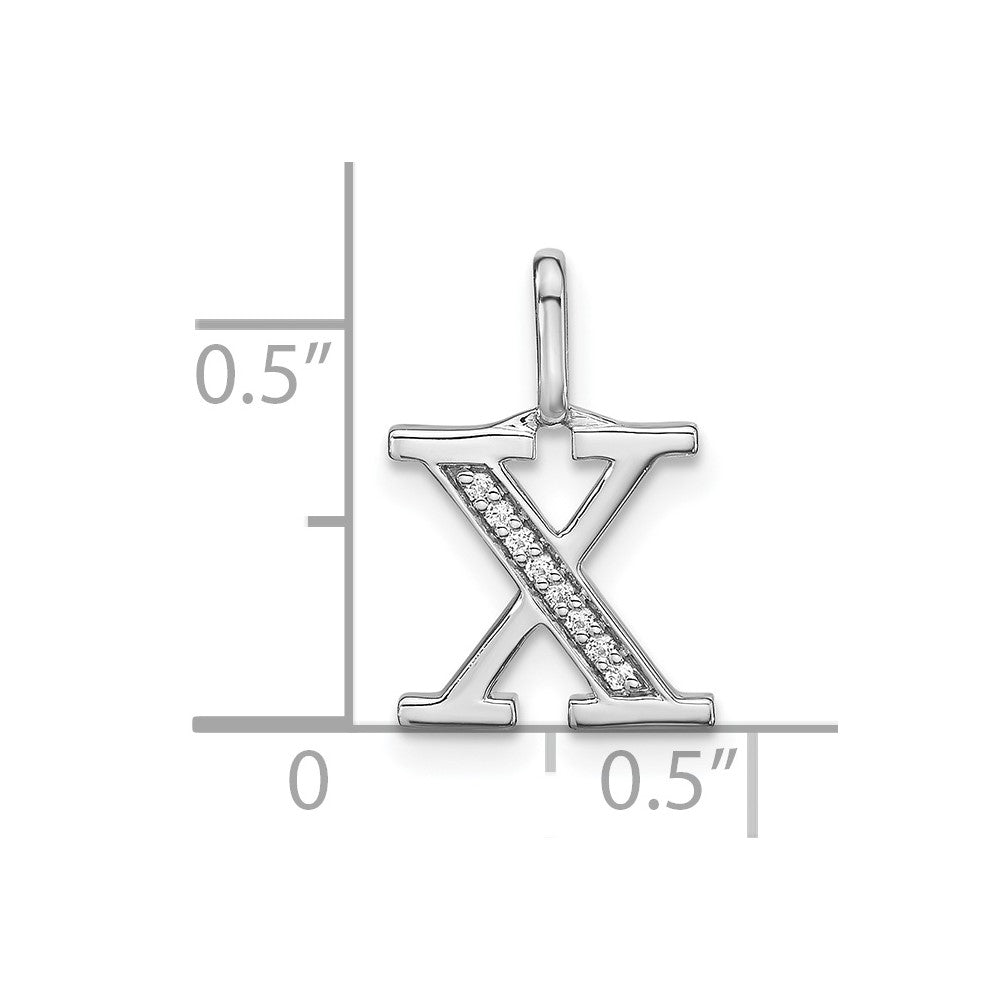 14K Weißgold Echter Diamant Kleinbuchstabe X Initial-Anhänger