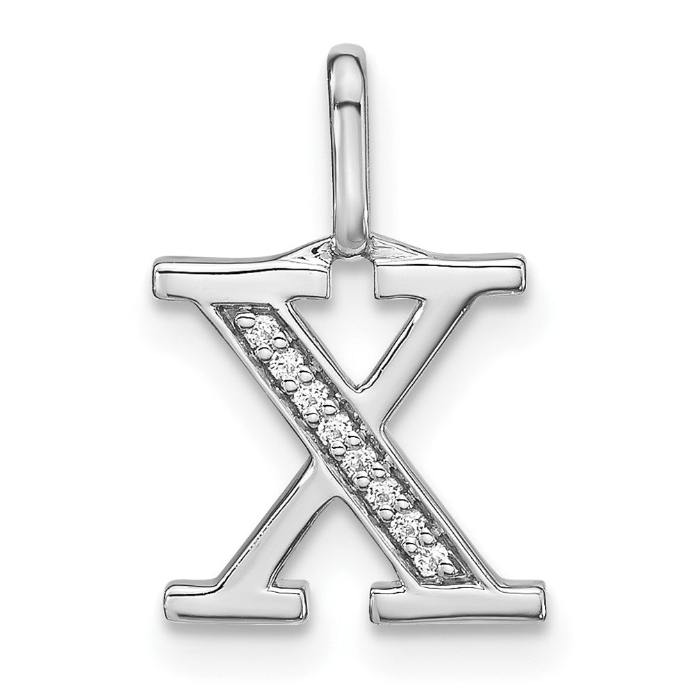 14K Weißgold Echter Diamant Kleinbuchstabe X Initial-Anhänger