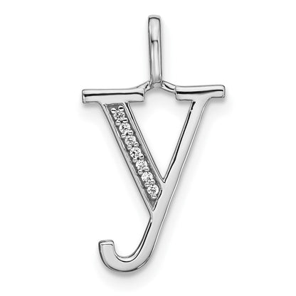 14K Weißgold Anhänger mit echtem Diamant, Initial-Buchstabe „y“ in Kleinbuchstaben