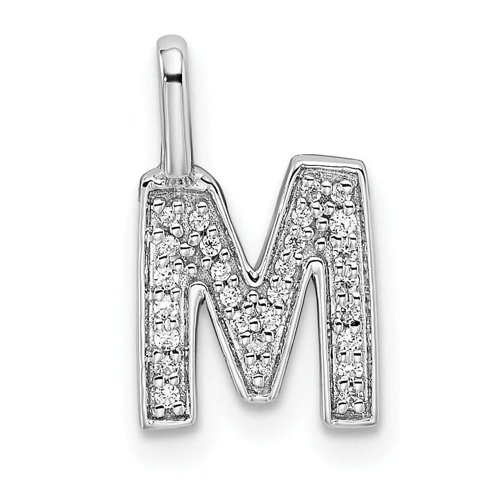 14K Weißgold Anhänger mit echtem Diamant-Buchstaben M (Initial)