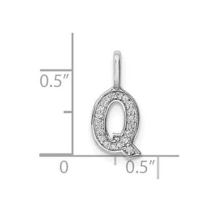 14K Weißgold Initial-Anhänger mit echtem Diamanten, Buchstabe Q
