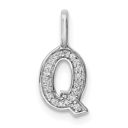 14K Weißgold Initial-Anhänger mit echtem Diamanten, Buchstabe Q