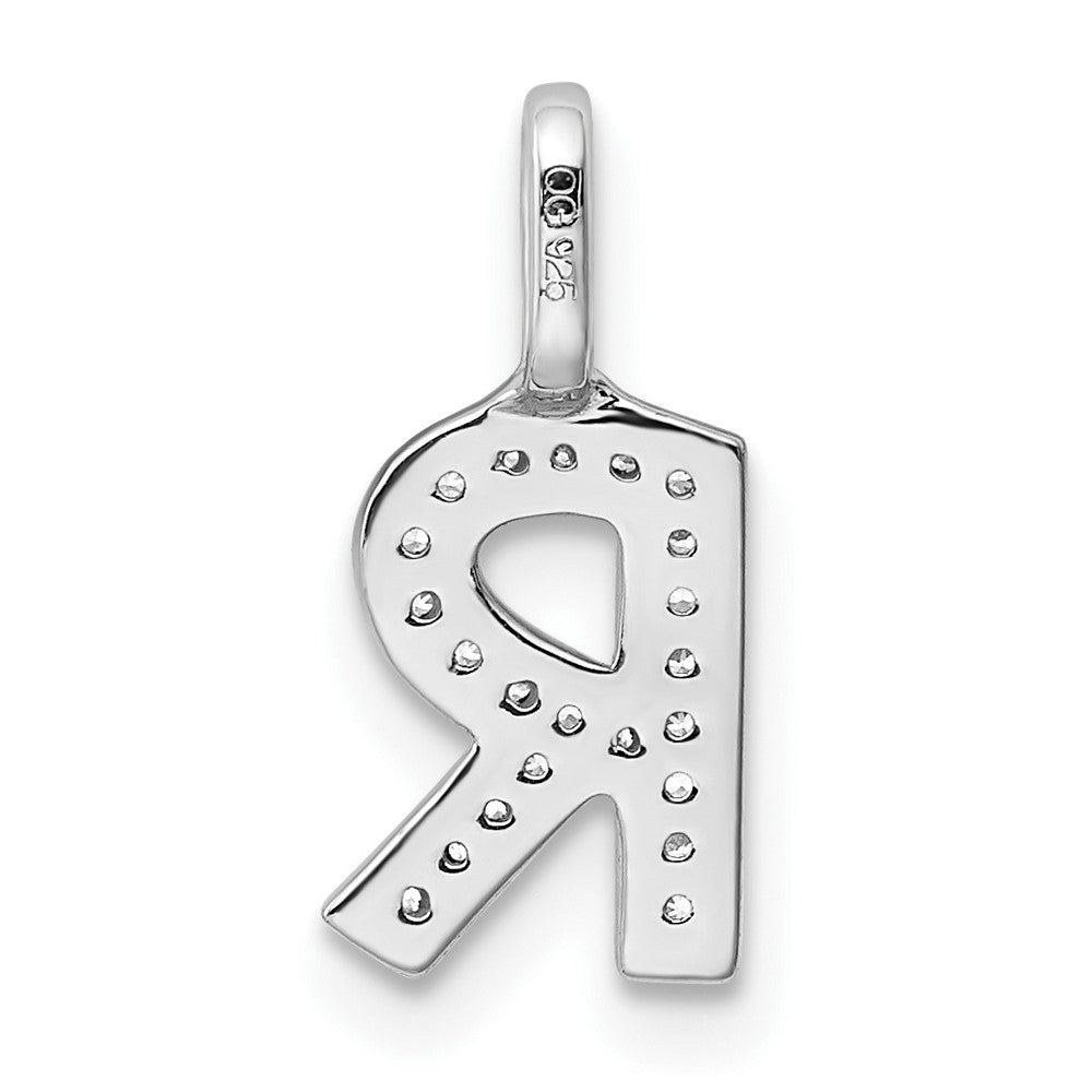 14K Weißgold Anhänger mit echtem Diamant, Buchstabe „R" (Initiale)