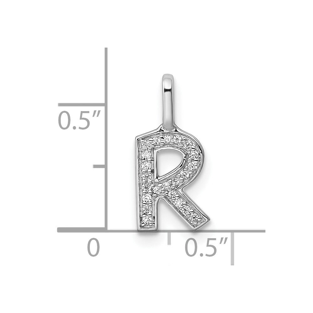 14K Weißgold Anhänger mit echtem Diamant, Buchstabe „R" (Initiale)