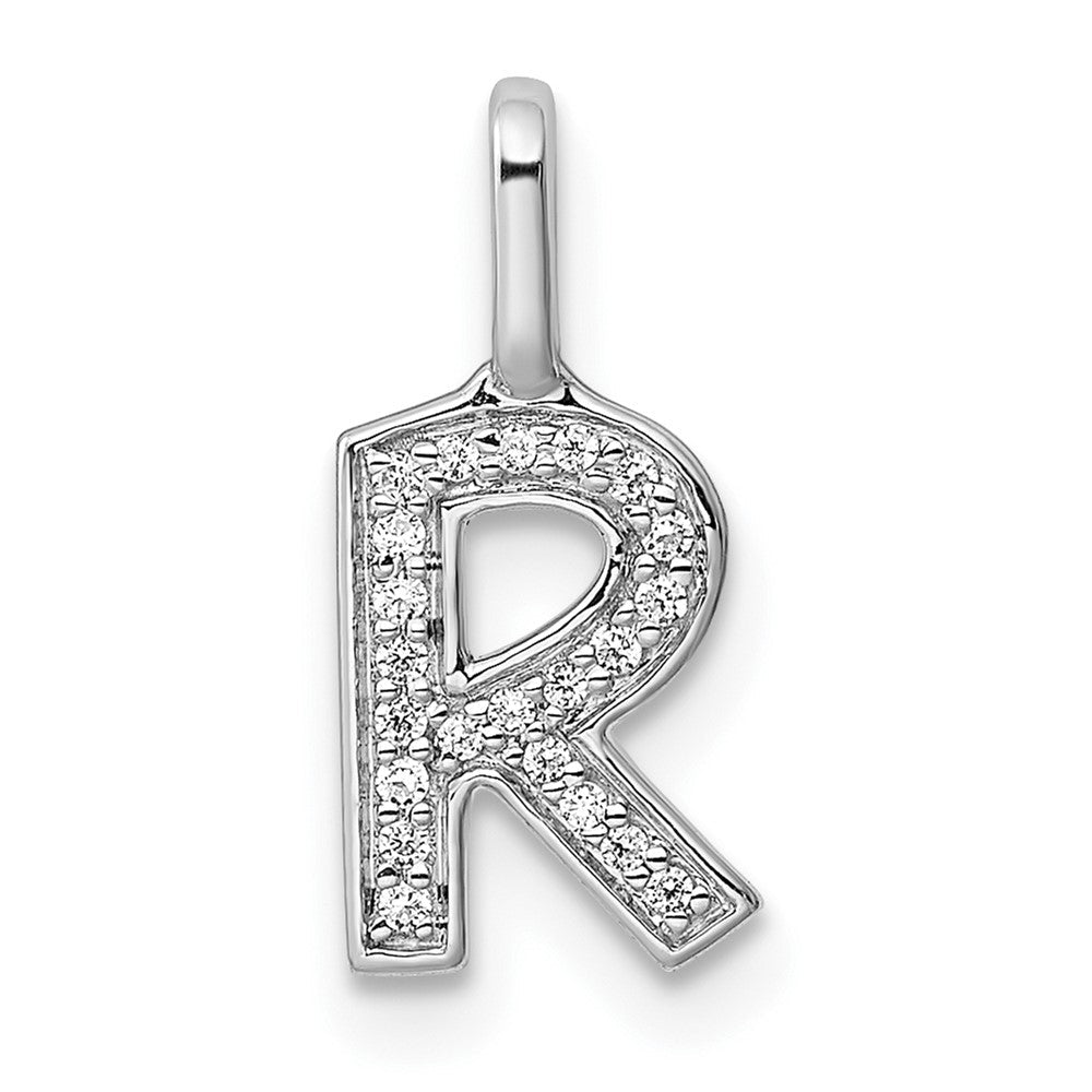 14K Weißgold Anhänger mit echtem Diamant, Buchstabe „R" (Initiale)