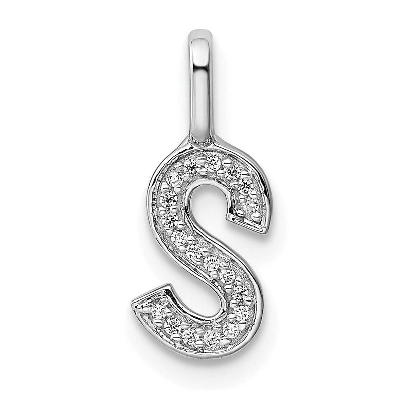 14K Weißgold Anhänger mit Echtem Diamant-Buchstaben "S" (Initial)