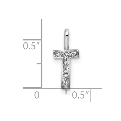 14K Weißgold Anhänger mit Initiale „T“ und echten Diamanten