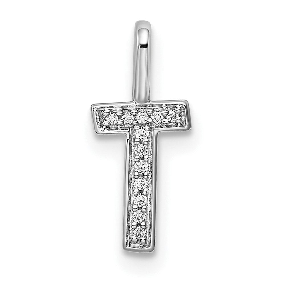 14K Weißgold Anhänger mit Initiale „T“ und echten Diamanten