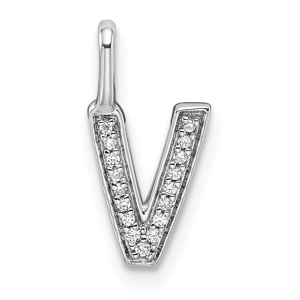 14K Weißgold Anhänger mit Echtem Diamant-Buchstaben „V