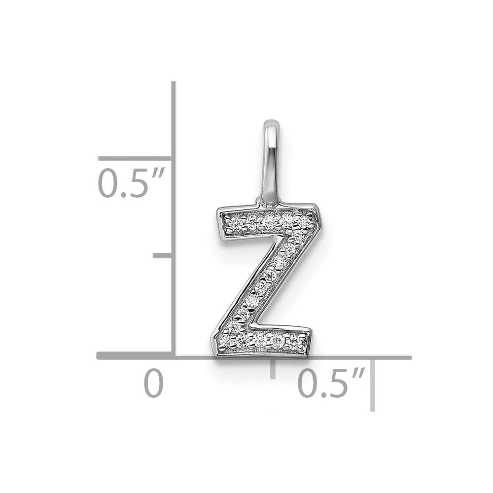 14K Weißgold Initial-Anhänger mit echtem Diamant, Buchstabe Z
