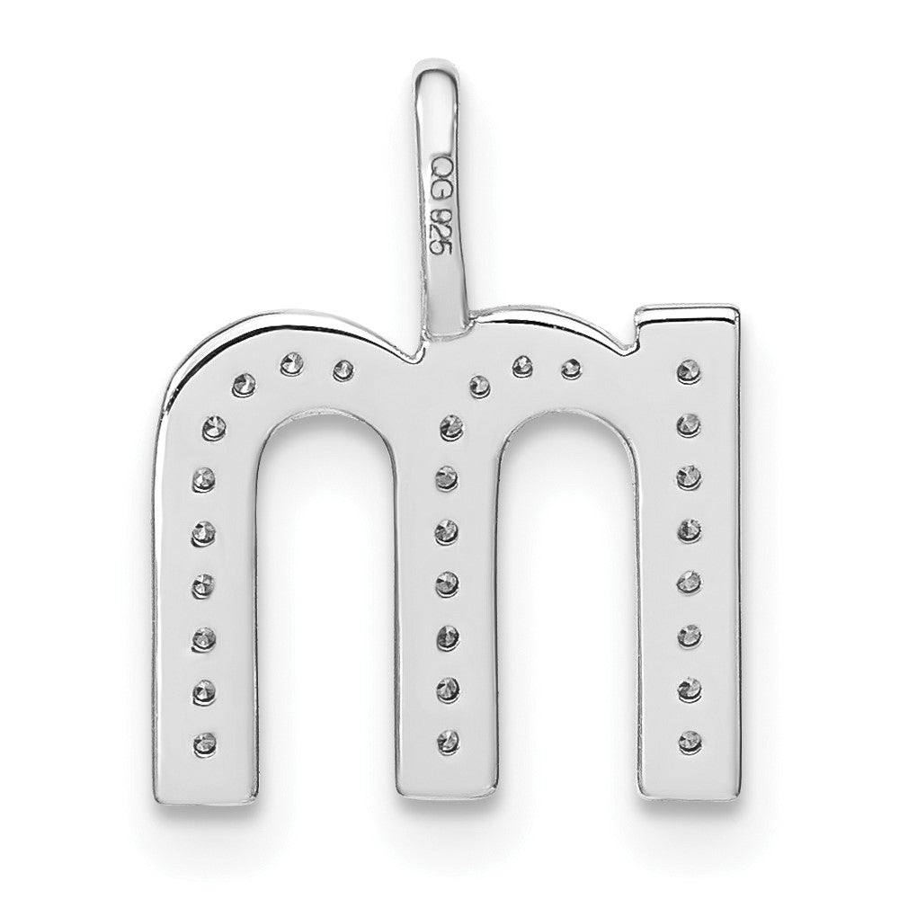 14K Weißgold Anhänger mit echtem Diamant, Initial-Kleinbuchstabe M