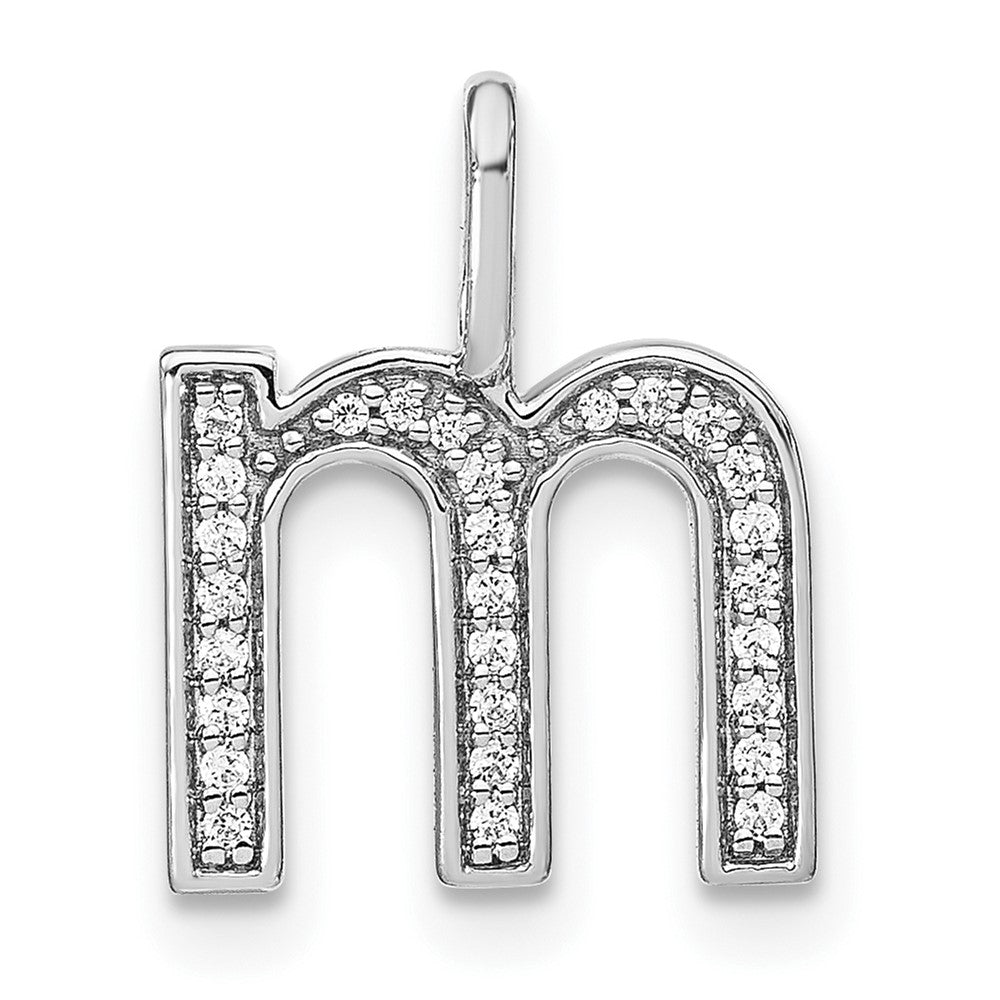 14K Weißgold Anhänger mit echtem Diamant, Initial-Kleinbuchstabe M