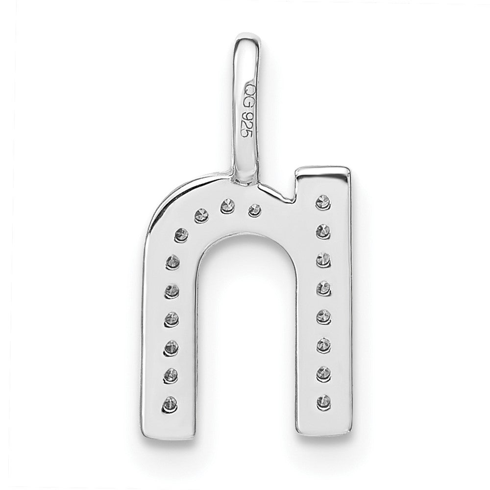 14K Weißgold Echter Diamant Kleinbuchstabe N Initial-Anhänger