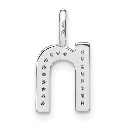 14K Weißgold Echter Diamant Kleinbuchstabe N Initial-Anhänger